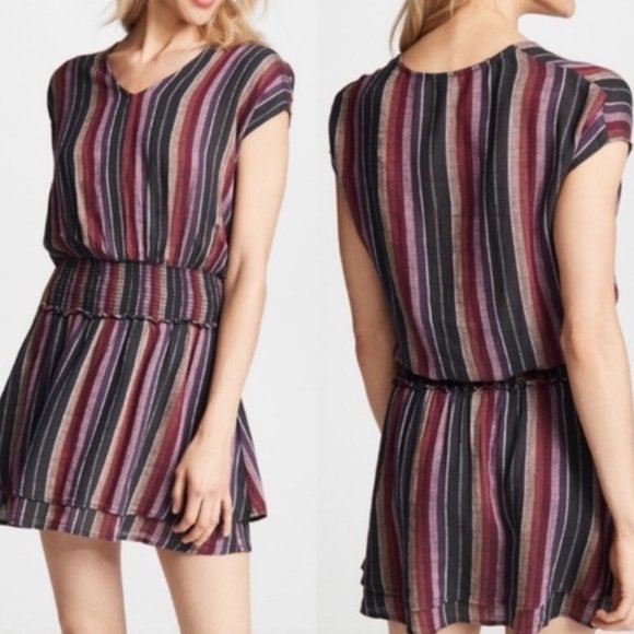 Rails Lucca Dress Brava Stripe Smocked Waist Boho Minimalist Linen S $178 NWOT - Picture 1 of 14